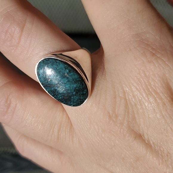 New Men's Chrysocolla 925 Silver Ring. - Picture 4 of 16